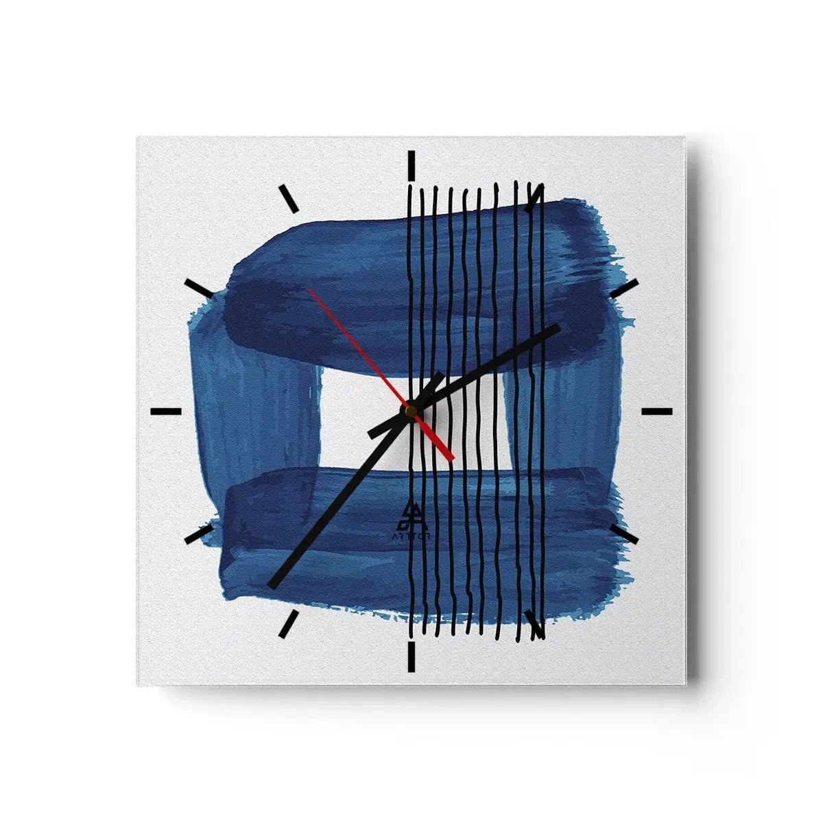Horloge murale - Pendule murale - Composition noire-bleue - 40x40 cm