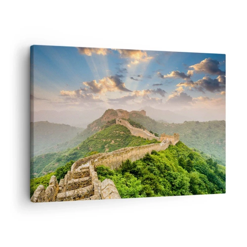 Impression sur toile - Image sur toile - La Grande Muraille de Chine illuminée par la lumière du soleil dans un paysage pittoresque - 70x50cm - Grandeur éternelle - Décoration murale moderne pour le salon et la chambre ARTTOR