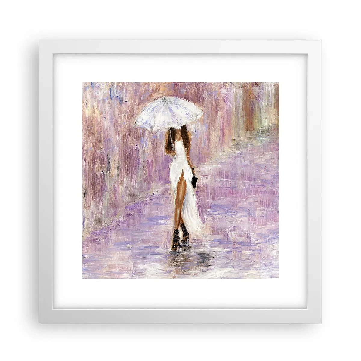 Affiche dans un cadre blanc - Poster - Sous la pluie lilas - 30x30 cm