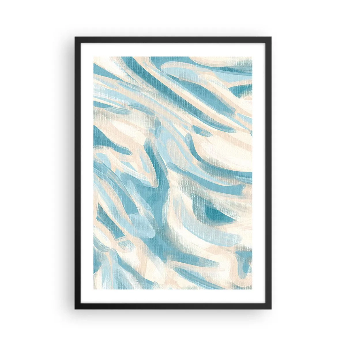 Affiche dans un cadre noir - Poster - Vagues abstraites dans des tons bleus et beiges - 50x70cm - Brise printanière - Décoration murale moderne pour le salon et la chambre ARTTOR