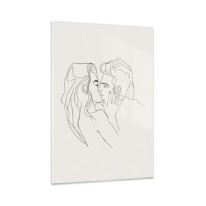 Impression sur verre - Image sur verre - Un baiser sensuel d'un couple dans la ligne de contour - 50x70cm - Enlacé de sentiment - Décoration murale moderne pour le salon et la chambre ARTTOR