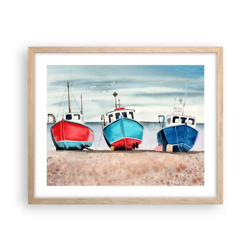 Affiche dans un chêne clair - Poster - Prêt pour la pêche - 50x40 cm