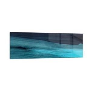 Impression sur verre - Image sur verre - De subtiles vagues abstraites dans des tons bleus foncés - 160x50cm - Suivez le courant - Décoration murale moderne pour le salon et la chambre ARTTOR
