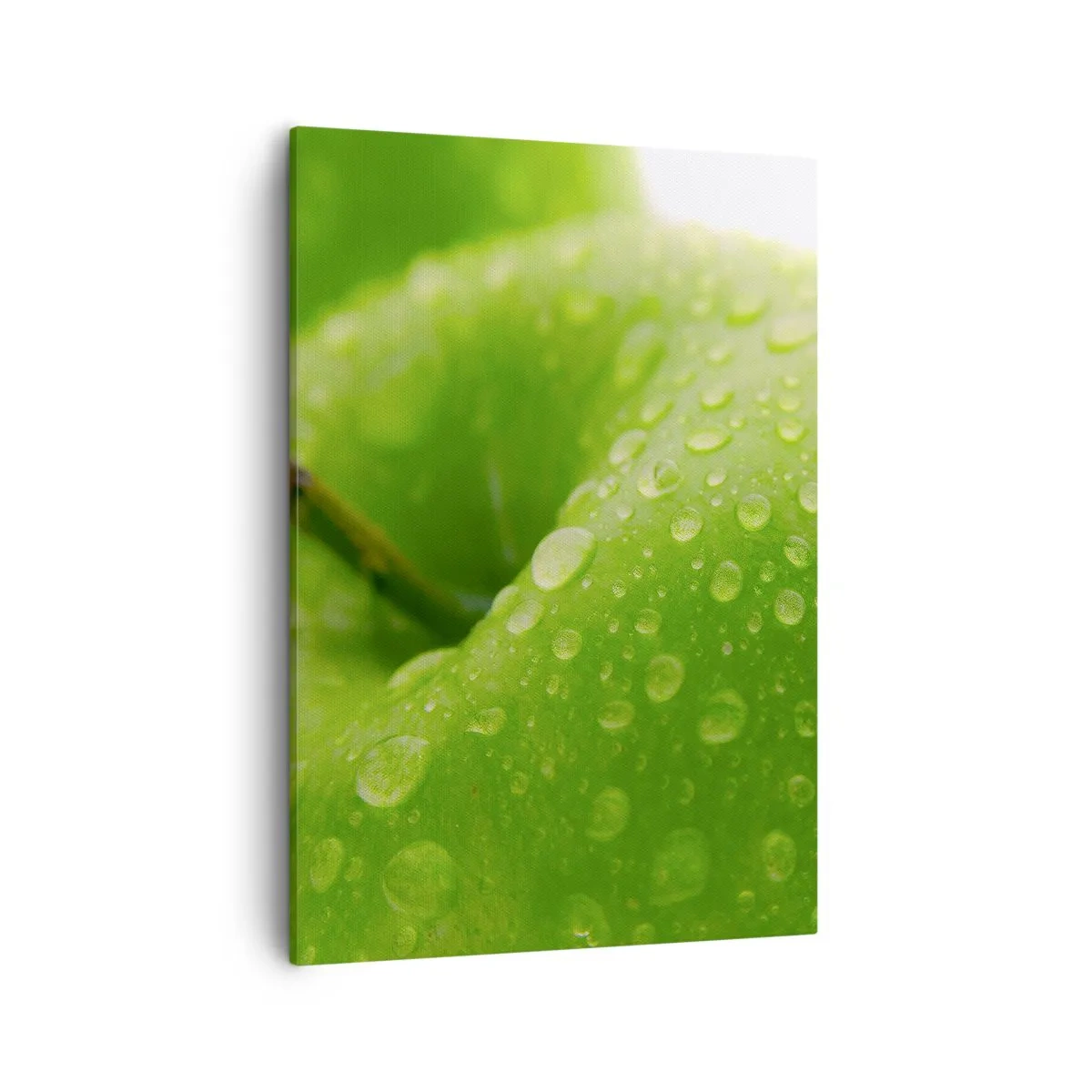 Impression sur toile - Image sur toile - Gros plan d'une pomme verte avec des gouttes d'eau - 50x70cm - Fraîcheur de verdure fraîche - Décoration murale moderne pour le salon et la chambre ARTTOR