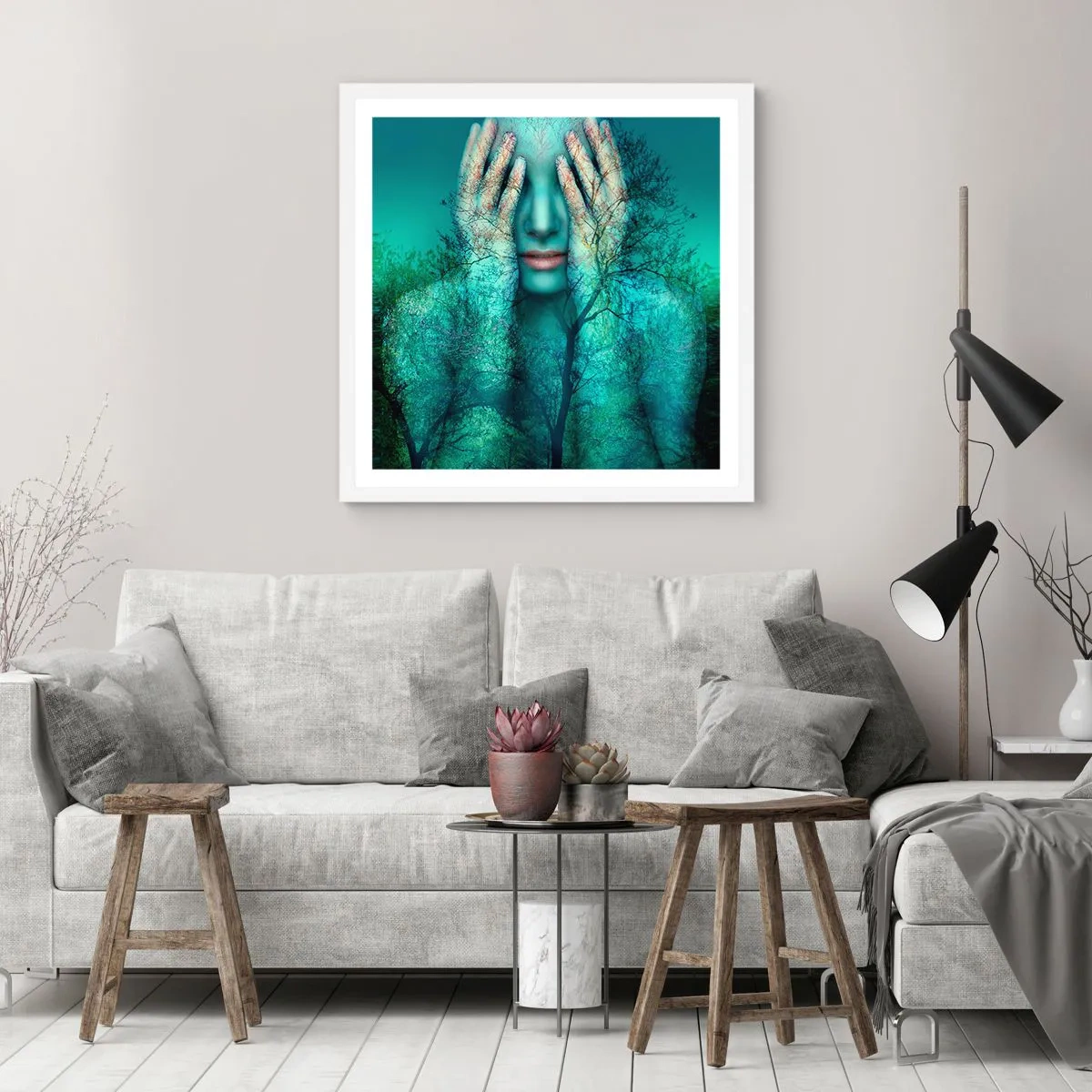 Affiche dans un cadre blanc - Poster - immergé dans l'azur - 60x60 cm