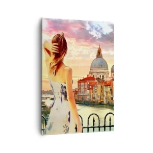 Impression sur toile - Image sur toile - Une femme admirant le paysage pittoresque au bord du canal - 70x100cm - Pour une aventure c'est uniquement dans ... - Décoration murale moderne pour le salon et la chambre ARTTOR