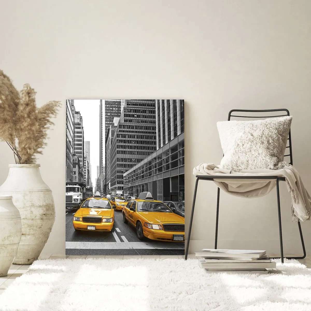 Impression sur verre - Image sur verre - Taxis jaunes dans les rues de New York - 50x70cm - C'est nous qui colorons la ville - Décoration murale moderne pour le salon et la chambre ARTTOR
