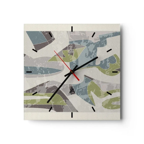 Horloge murale - Pendule murale - Formes abstraites en vert et bleu sur fond clair - 30x30cm - Composition derrière la vitre - Décoration murale moderne pour le salon et la chambre ARTTOR