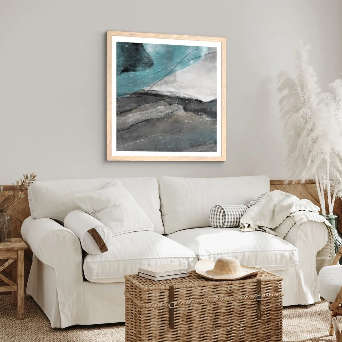 Affiche dans un chêne clair - Poster - Résumé : roches et glace - 60x60 cm