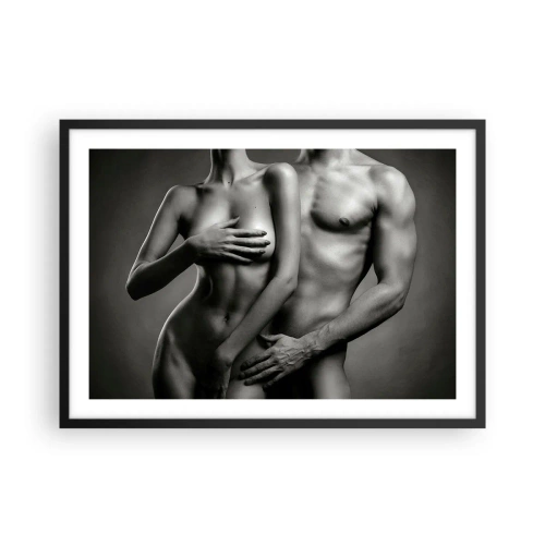 Affiche dans un cadre noir - Poster - Représentation en noir et blanc de corps féminins et masculins dans une pose artistique - 70x50cm - Adam et Eve - Décoration murale moderne pour le salon et la chambre ARTTOR