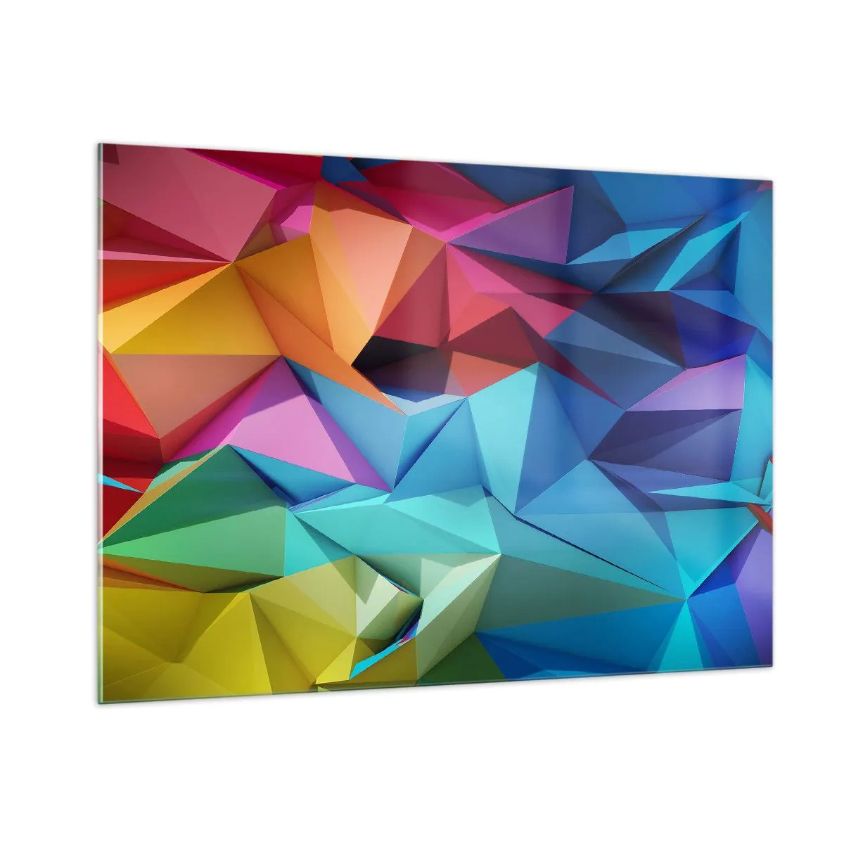 Impression sur verre - Image sur verre - Composition géométrique aux nuances intenses et multicolores - 100x70cm - Origami arc-en-ciel - Décoration murale moderne pour le salon et la chambre ARTTOR