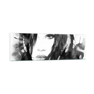 Impression sur verre - Image sur verre - Portrait de femme à l'aquarelle noir et blanc - 160x50cm - Portrait d'une dame en noir et blanc - Décoration murale moderne pour le salon et la chambre ARTTOR