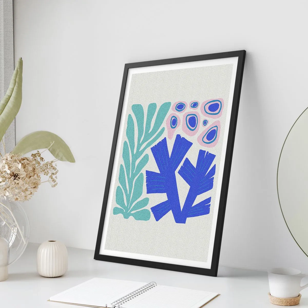 Affiche dans un cadre noir - Poster - Graphiques stylisés de plantes et de coraux sous-marins - 50x70cm - Jardin sous-marin - Décoration murale moderne pour le salon et la chambre ARTTOR