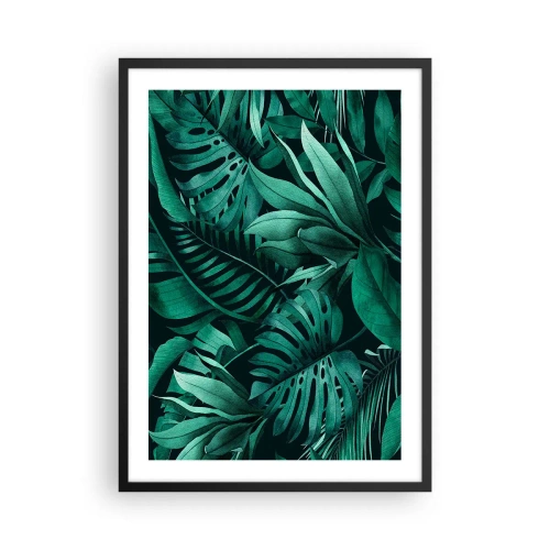 Affiche dans un cadre noir - Poster - Feuilles tropicales dans des tons de vert - 50x70cm - Profondeur du vert tropical - Décoration murale moderne pour le salon et la chambre ARTTOR