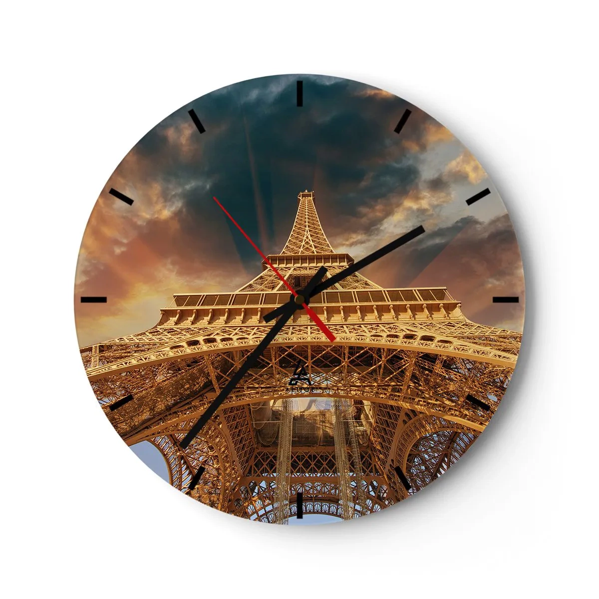 Horloge murale - Pendule murale - Perspective de la Tour Eiffel au coucher du soleil - 30x30cm - Comment l'humanité a atteint le ciel - Décoration murale moderne pour le salon, la cuisine et la chambre ARTTOR