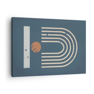 Impression sur toile - Image sur toile - Motif géométrique dans les tons bleu marine, beige et orange sur fond sombre - 70x50cm - Géométrie sur la grenade - Décoration murale moderne pour le salon et la chambre ARTTOR