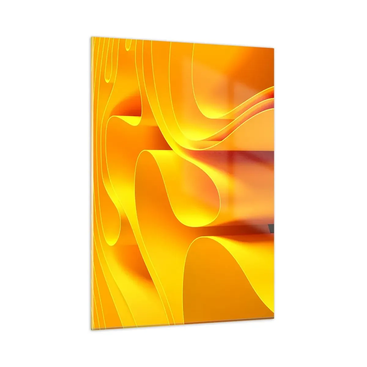 Impression sur verre - Image sur verre - Vagues abstraites dans des tons d'or et d'orange - 50x70cm - Comme les vagues du soleil - Décoration murale moderne pour le salon et la chambre ARTTOR