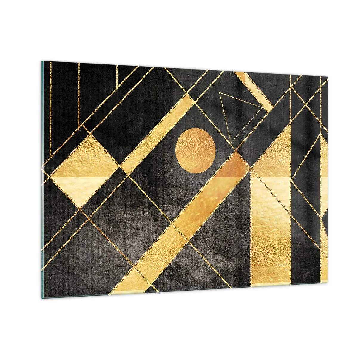 Impression sur verre - Image sur verre - Motifs géométriques dorés sur fond noir - 100x70cm - Soleil du désert - Décoration murale moderne pour le salon et la chambre ARTTOR