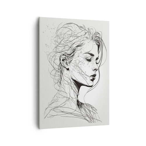 Impression sur toile - Image sur toile - Un portrait délicat d'une femme dans un style graphique minimaliste. - 50x70cm - Portrait en pensée - Décoration murale moderne pour le salon et la chambre ARTTOR