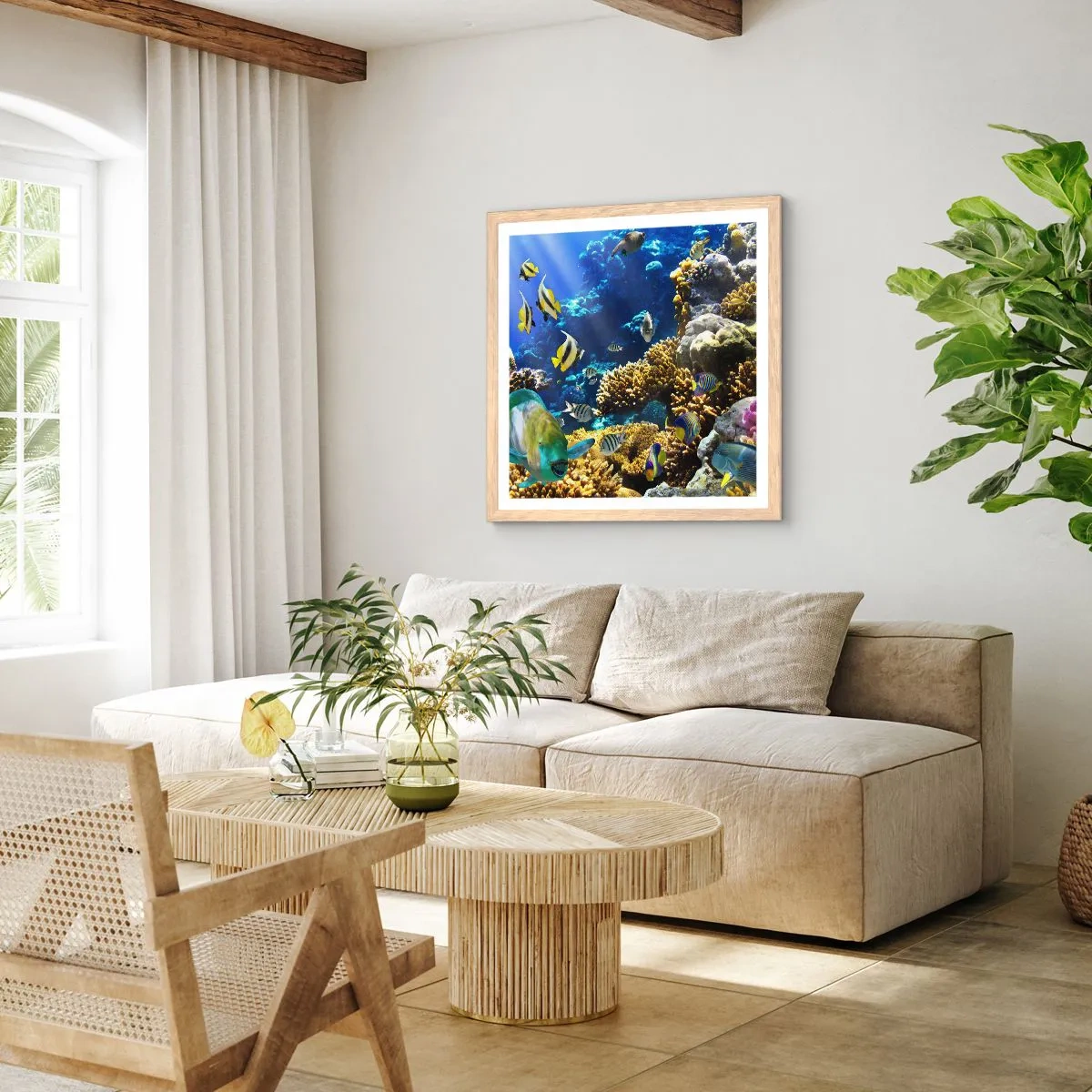 Affiche dans un chêne clair - Poster - Beaucoup de circulation sur la route des vacances - 40x40 cm