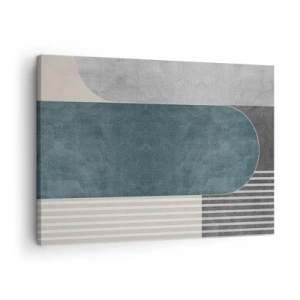 Impression sur toile - Image sur toile - Abstraction géométrique dans les tons de gris et de vert - 70x50cm - Composition de niveaux - Décoration murale moderne pour le salon et la chambre ARTTOR