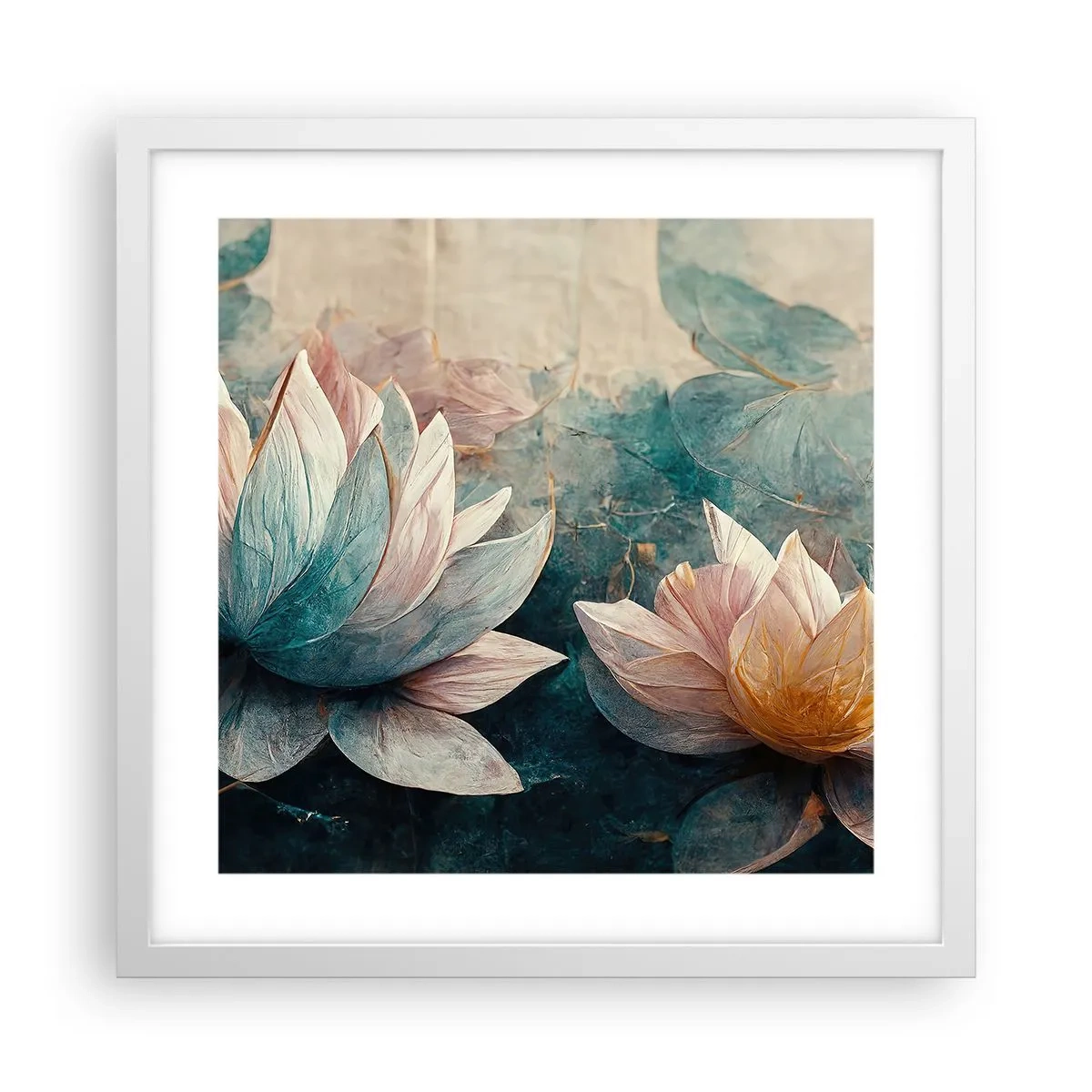 Affiche dans un cadre blanc - Poster - Les étoiles du lac - 40x40 cm