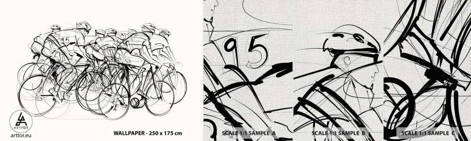 Échantillon de Papier Peint Premium Canvas - Ensemble en équipe - Graphique, Vélo, sport - 100x30 cm