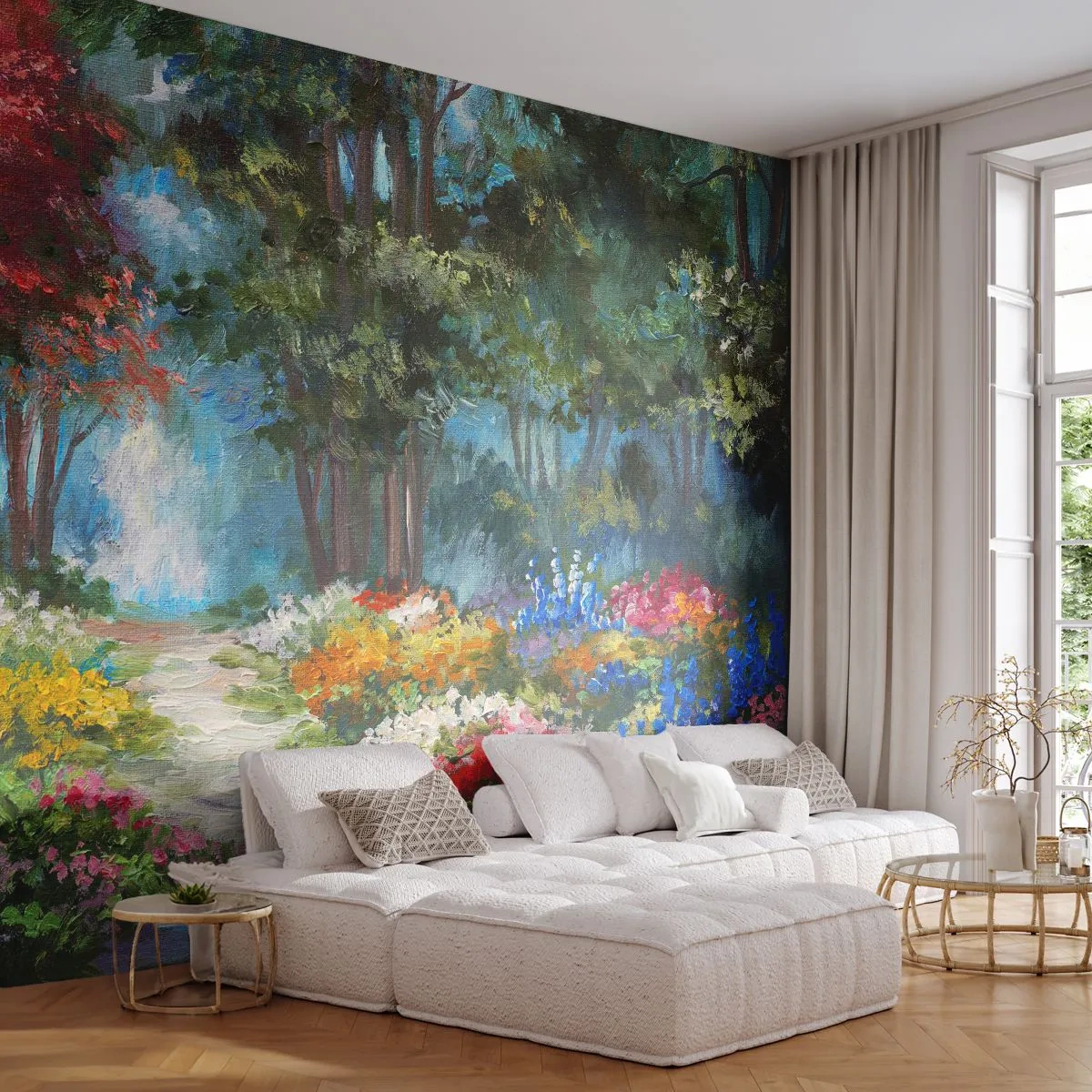 Papier Peint Autocollant Deluxe Sticker - Jardin forestier, forêt de fleurs - Paysage, Parc, Fleurs - 250x175 cm