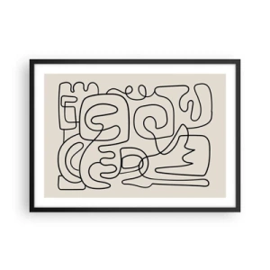 Affiche dans un cadre noir - Poster - Motif d'art linéaire abstrait en noir sur fond clair - 70x50cm - Suivez les indices - Décoration murale moderne pour le salon et la chambre ARTTOR