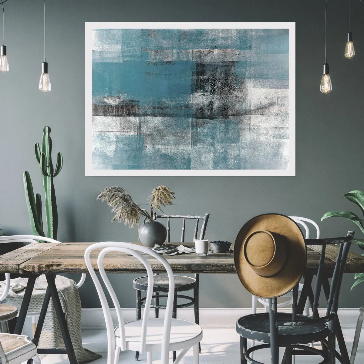 Affiche - Poster - Une composition abstraite dans des tons de bleu avec texture et couches. - 100x70cm - Eau et air - Décoration murale moderne pour le salon et la chambre ARTTOR