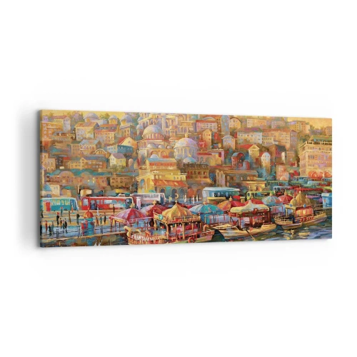 Impression sur toile - Image sur toile - Panorama pittoresque d'Istanbul avec vue sur la baie et la ville - 120x50cm - Conte d'Istanbul - Décoration murale moderne pour le salon et la chambre ARTTOR