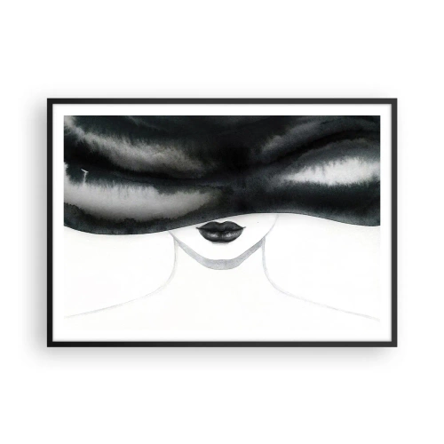 Affiche dans un cadre noir - Poster - Un portrait subtil d'une femme au visage couvert dans un style monochrome. - 100x70cm - Un mystère sensuel - Décoration murale moderne pour le salon et la chambre ARTTOR