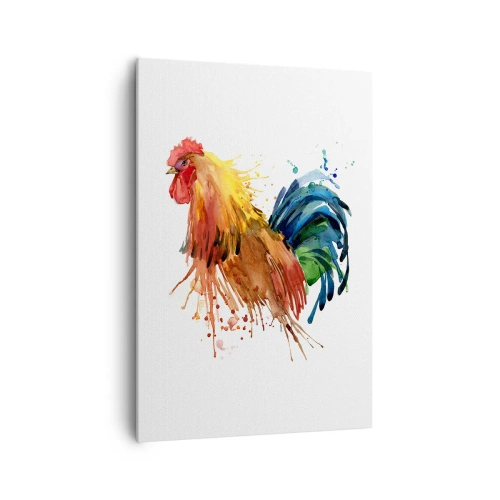 Impression sur toile - Image sur toile - Coq coloré dans un style aquarelle - 70x100cm - Robe royale, fierté royale - Décoration murale moderne pour le salon et la chambre ARTTOR