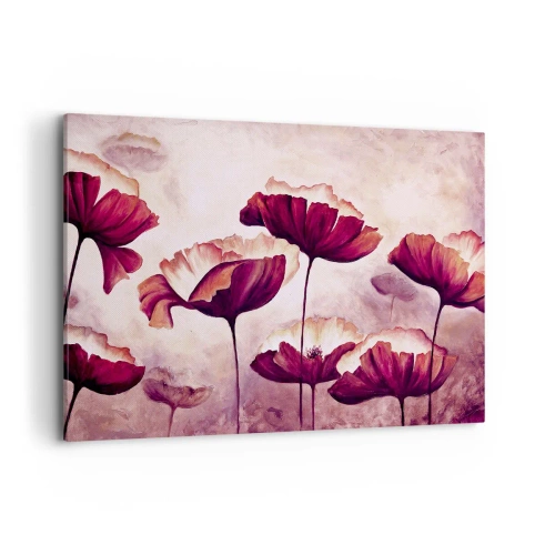 Impression sur toile - Image sur toile - Fleurs aux tons rouges et blancs sur un fond subtil - 100x70cm - Pétale rouge et blanc - Décoration murale moderne pour le salon et la chambre ARTTOR