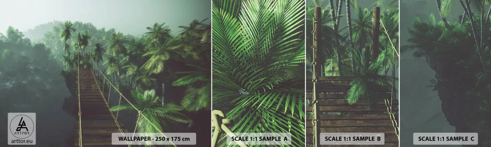 Échantillon De Papier Peint Standard Eco - Au fil de la verdure - Paysage, Jungle, Cocotier - 100x30 cm