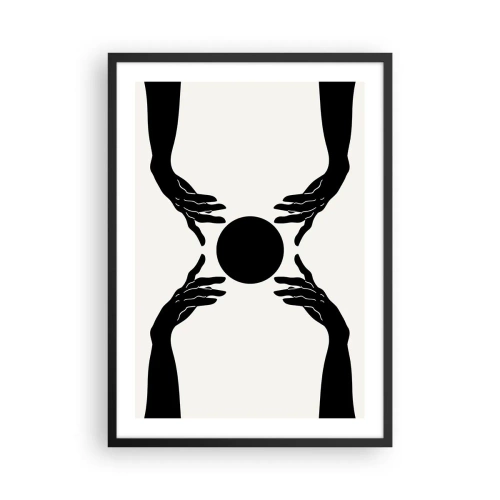 Affiche dans un cadre noir - Poster - Graphique noir et blanc d'une main avec une balle - 50x70cm - Signe secret - Décoration murale moderne pour le salon et la chambre ARTTOR