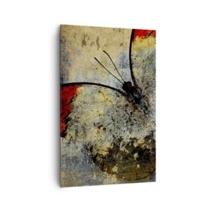 Impression sur toile - Image sur toile - Un papillon dans les tons de rouge et de gris sur un fond texturé - 80x120cm - Regarde avant que je disparaisse - Décoration murale moderne pour le salon et la chambre ARTTOR