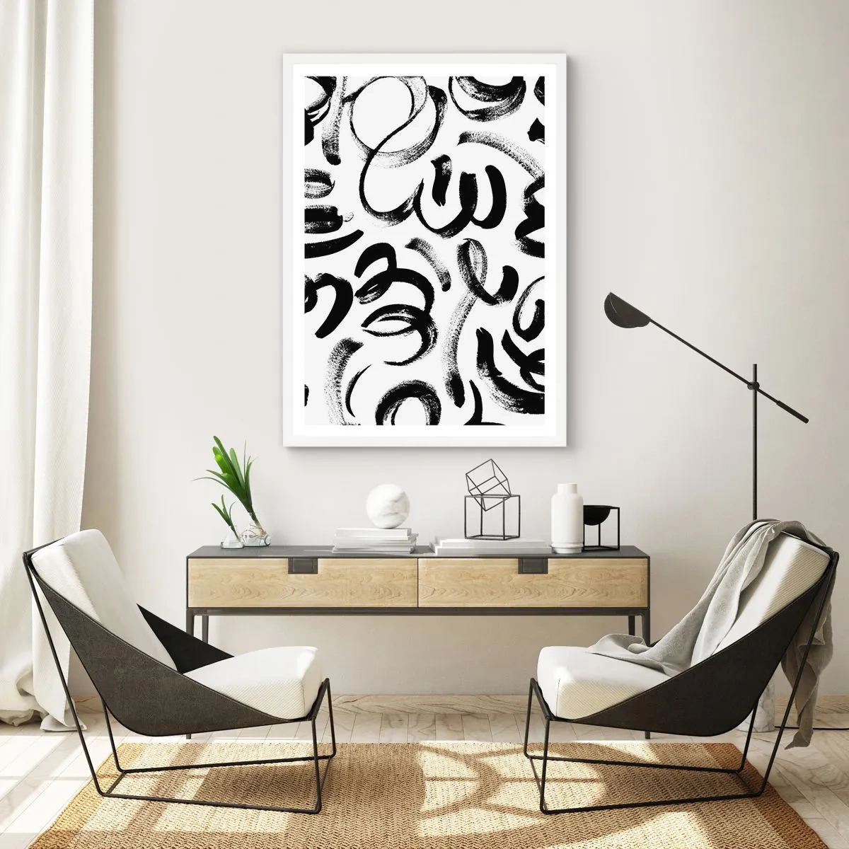 Affiche dans un cadre blanc - Poster - Noir sur blanc - 61x91 cm