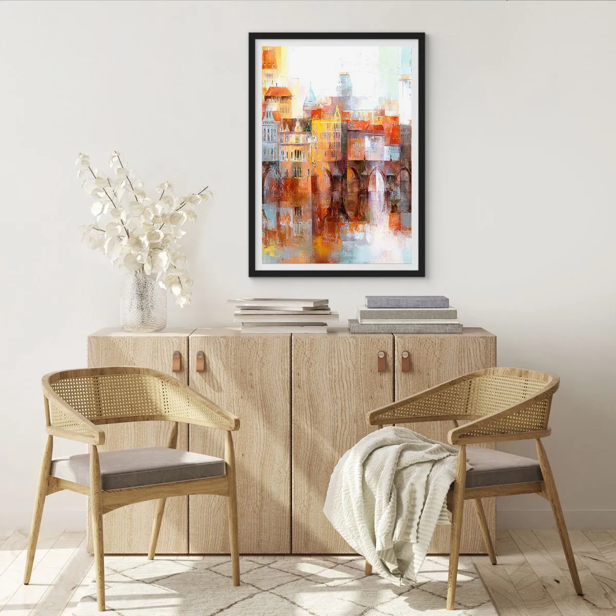 Affiche dans un cadre noir - Poster - Une ville pittoresque avec un pont au style artistique - 50x70cm - C'est aussi beau sous le pont - Décoration murale moderne pour le salon et la chambre ARTTOR