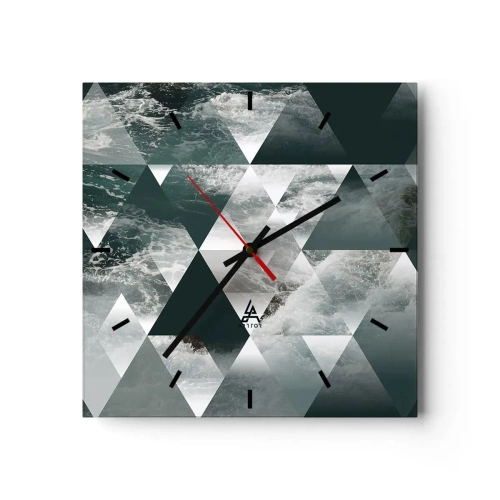 Horloge murale - Pendule murale - Motif géométrique avec un motif de vagues dans des tons de vert - 30x30cm - Point de vue de cristal - Décoration murale moderne pour le salon et la chambre ARTTOR