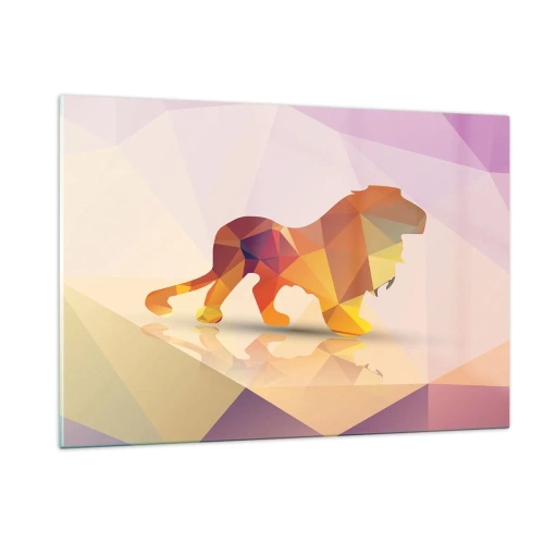 Impression sur verre - Image sur verre - Lion géométrique dans une abstraction colorée - 120x80cm - Le roi du diamant - Décoration murale moderne pour le salon et la chambre ARTTOR