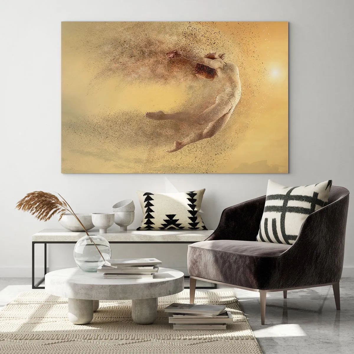 Impression sur verre - Image sur verre - Une danseuse dans une composition dynamique sur fond doré - 120x80cm - Dans le ravissement de la danse - Décoration murale moderne pour le salon et la chambre ARTTOR