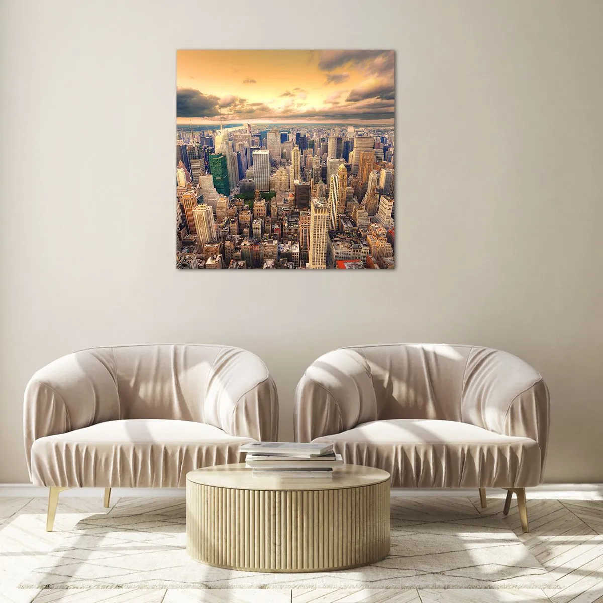 Impression sur verre - Image sur verre - Métropole dorée - 70x70 cm