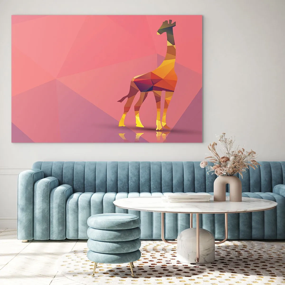 Impression sur verre - Image sur verre - Girafe géométrique sur fond pastel - 70x50cm - Les nuances de la savane - Décoration murale moderne pour le salon et la chambre ARTTOR