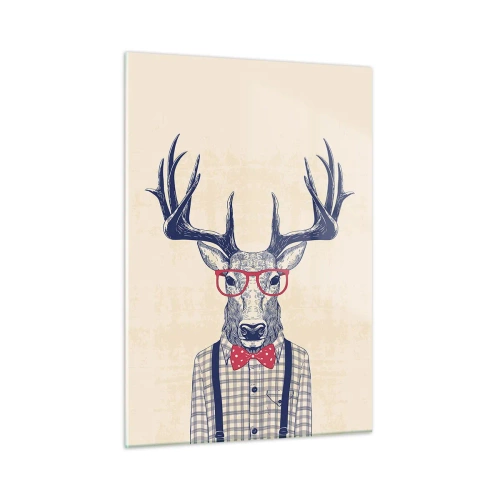 Impression sur verre - Image sur verre - Illustration d'un cerf portant des lunettes et un nœud papillon - 50x70cm - Une extravagance amusante - Décoration murale moderne pour le salon et la chambre ARTTOR
