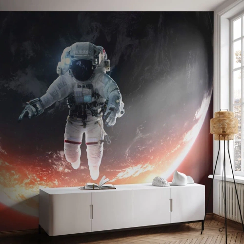 Papier Peint Photo Premium Canvas - Un astronaute flottant au-dessus d'une Terre éclairée par le soleil - 100x70cm - Puis-je rester un peu plus longtemps ? - Décoration murale moderne pour le salon et la chambre ARTTOR