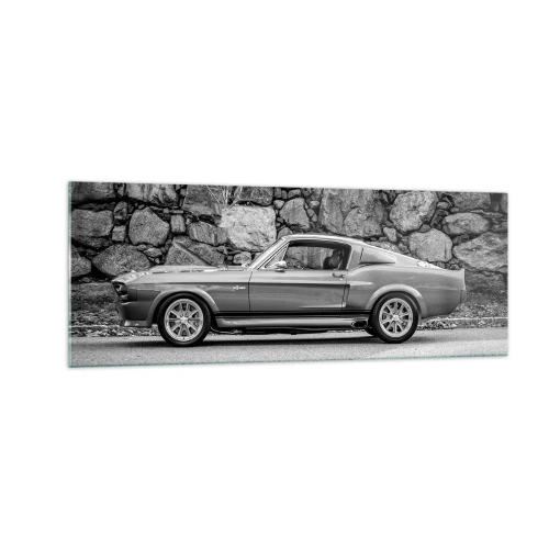 Impression sur verre - Image sur verre - Photo en noir et blanc d'une voiture classique - 140x50cm - Légende des années 60 - Décoration murale moderne pour le salon et la chambre ARTTOR