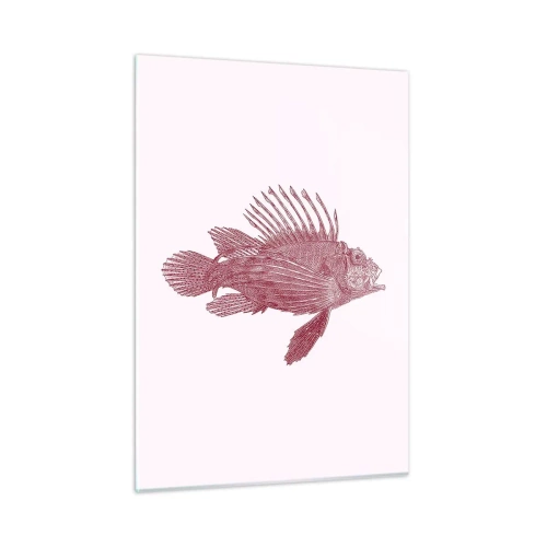 Impression sur verre - Image sur verre - Croquis d'un poisson exotique de couleur bordeaux sur fond clair - 50x70cm - Un habitant des eaux exotiques - Décoration murale moderne pour le salon et la chambre ARTTOR