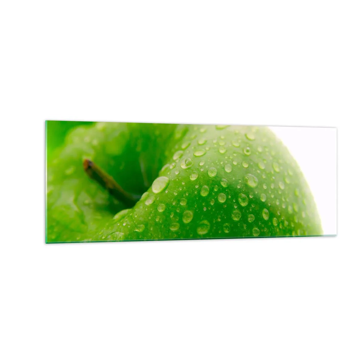 Impression sur verre - Image sur verre - Gros plan d'une pomme verte avec des gouttes d'eau - 140x50cm - Fraîcheur de verdure fraîche - Décoration murale moderne pour le salon et la chambre ARTTOR