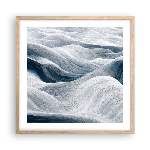 Affiche dans un chêne clair - Poster - Vagues blanches et bleues - 50x50 cm